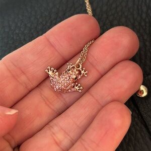 Kate Spade Rose Gold Pink Rhinestone Frog Pendant Necklace